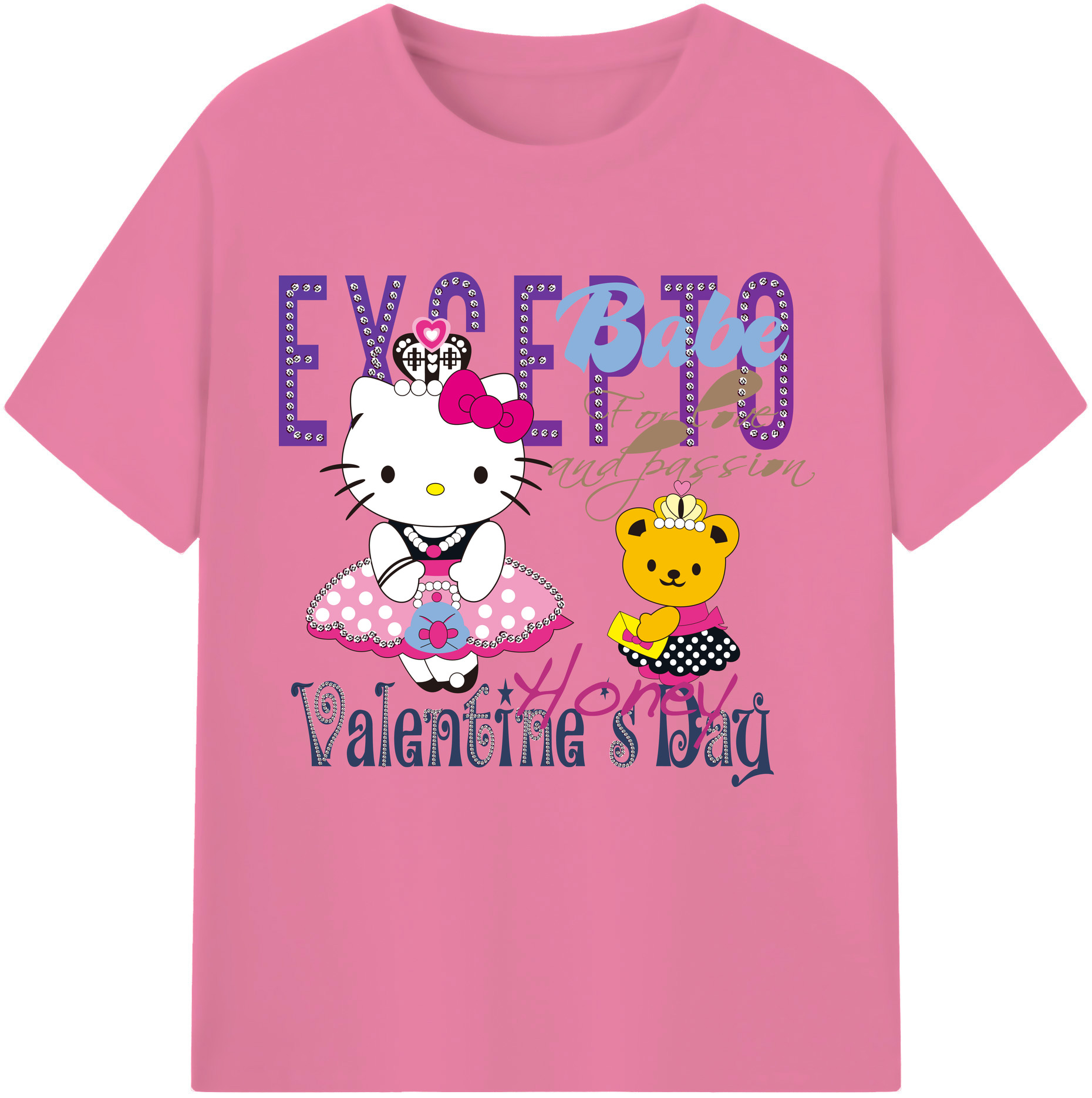 （画像用） Hello Kitty ハローキティ 綿100％半袖Tシャツ（フロントプリント）